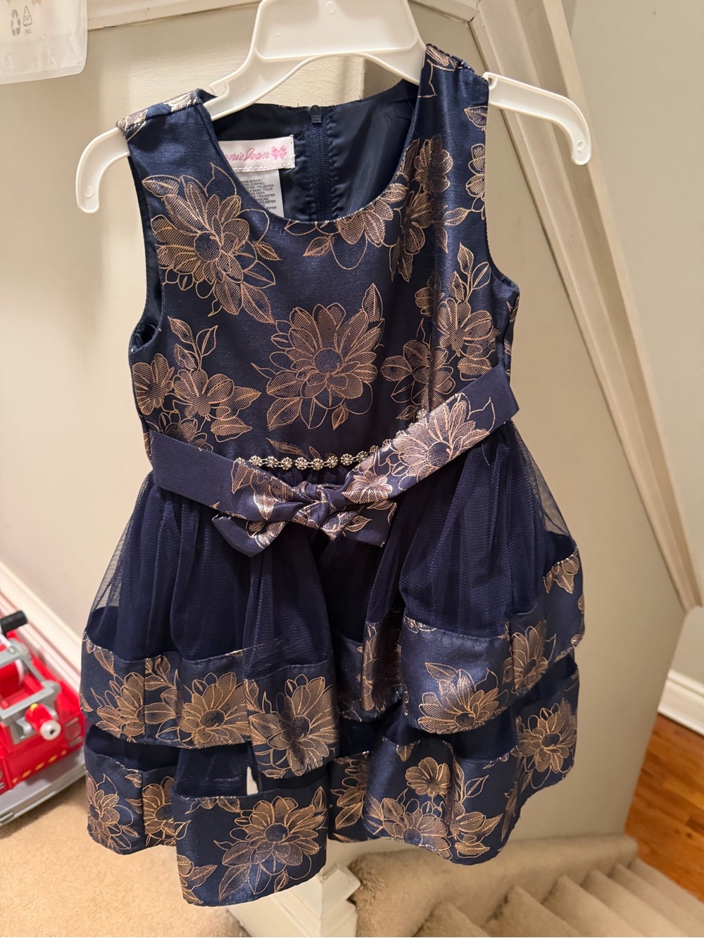 Bonnie Jean Navy and Gold Floral Party Dress for Girls